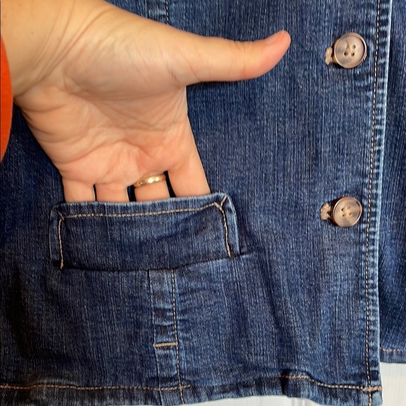 Women's XL (18) Covington stretch Denim Jacket Button Front pockets 3/4 sleeves - Picture 7 of 10